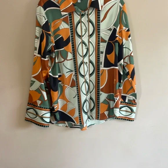 Maison D’Amelie Paris US XL Long Sleeve Blouse Shirt Top Button Up Lightweight - Picture 7 of 7